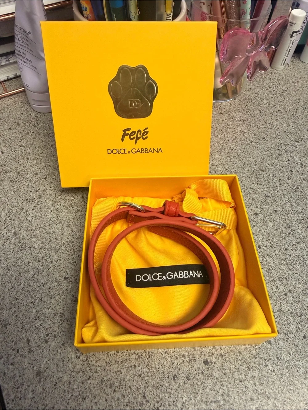 Dolce & Gabbana Red Leather Strap with Yellow Branded Pouch with out charm.